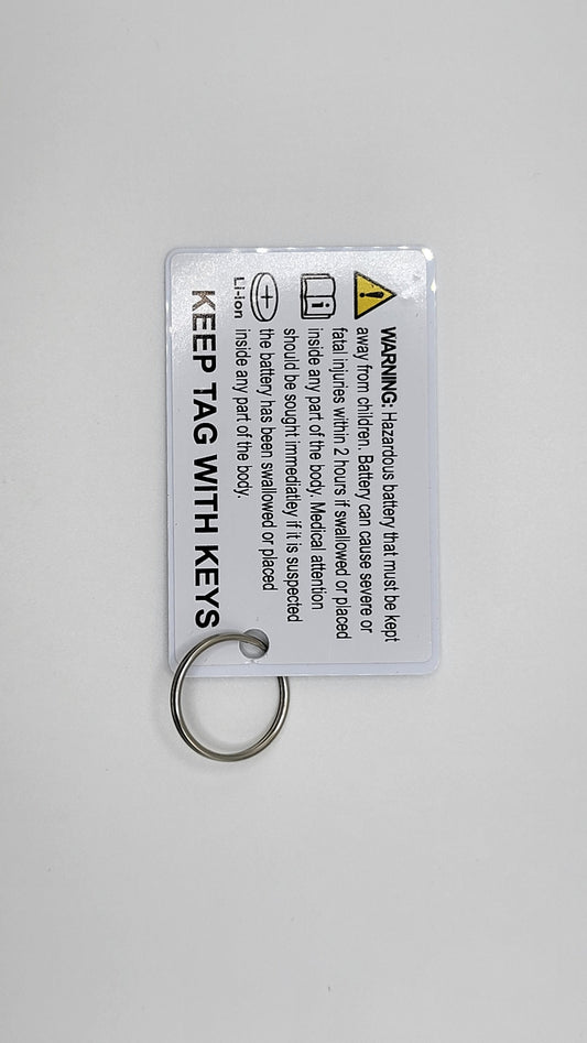 Button Battery Warning Tag for Keys with Keyring