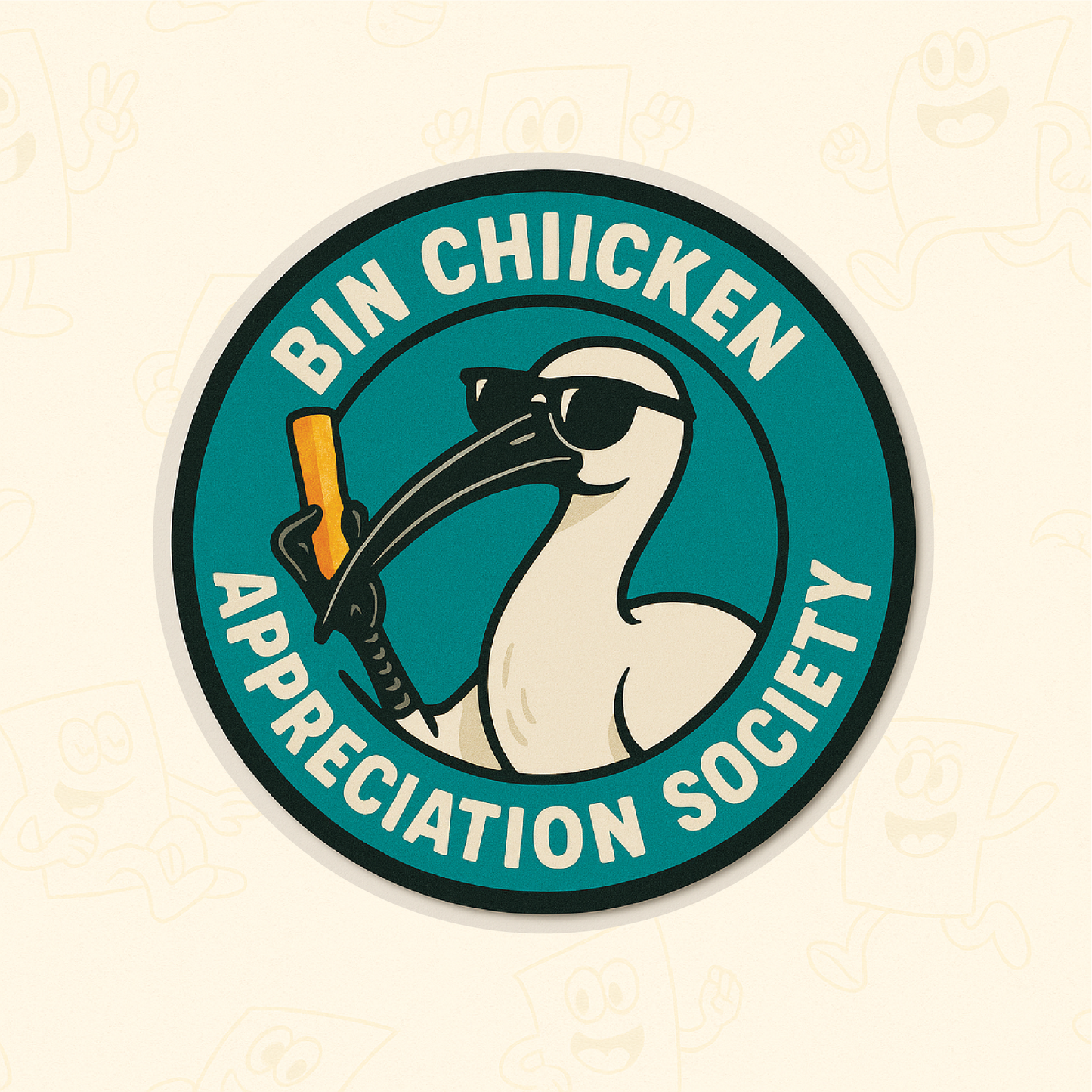 Bin Chicken Appreciation Society Sticker (10x10cm) – Funny Aussie Ibis Vinyl Decal