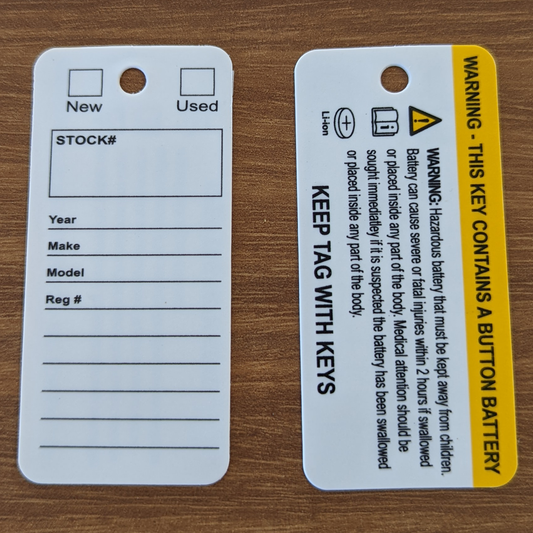 Button Battery Warning Tag for Keys & Stock Label with Key Ring