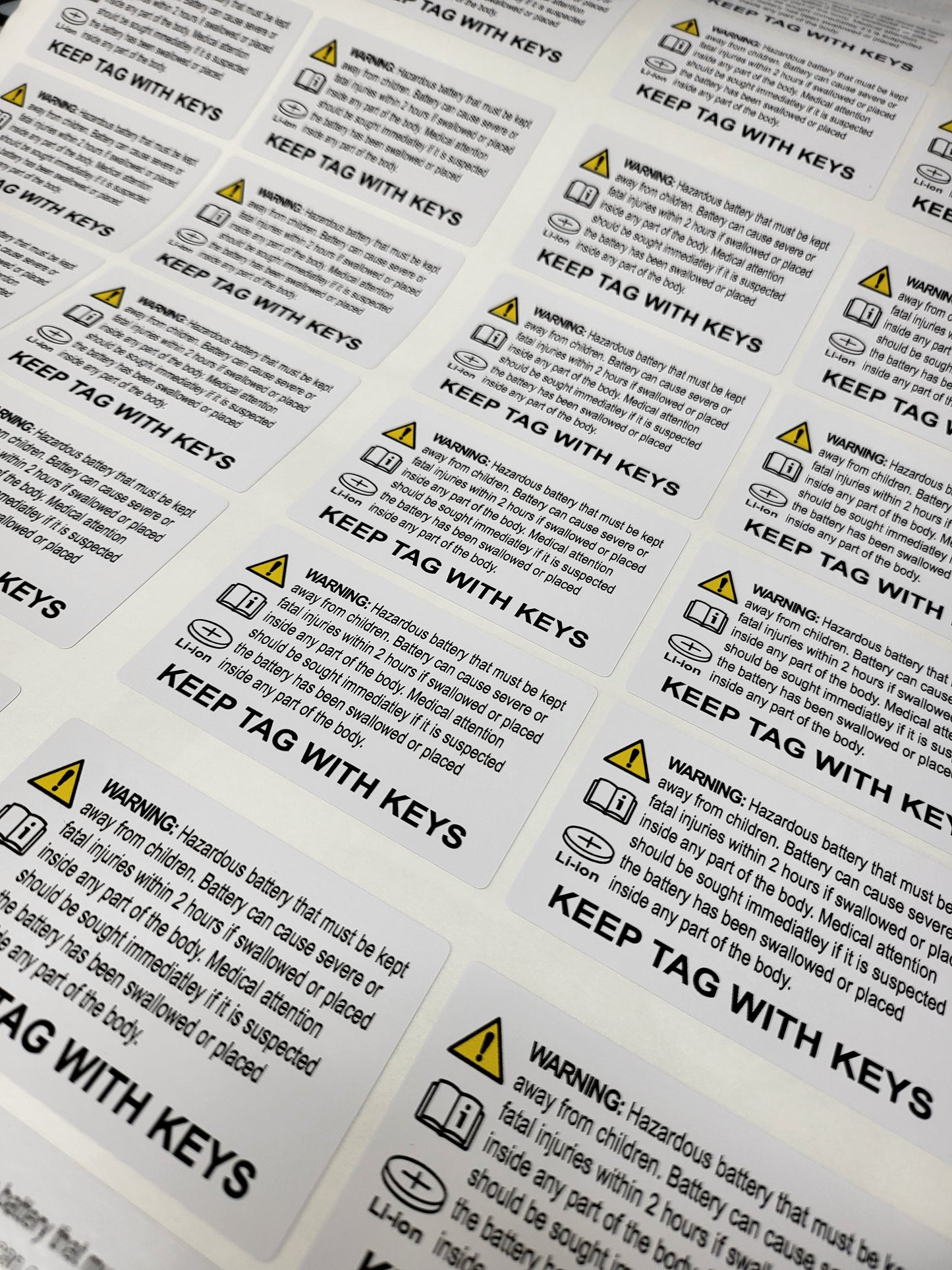 Button Battery Warning Tag for Keys