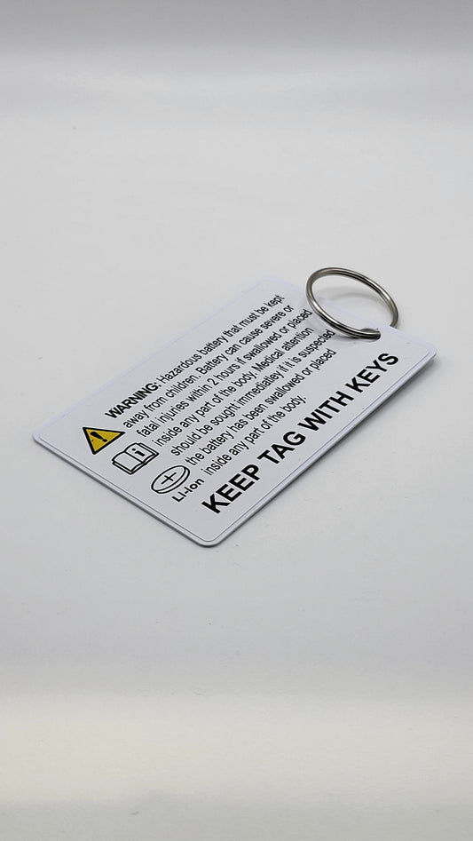 Button Battery Warning Tag for Keys with Keyring