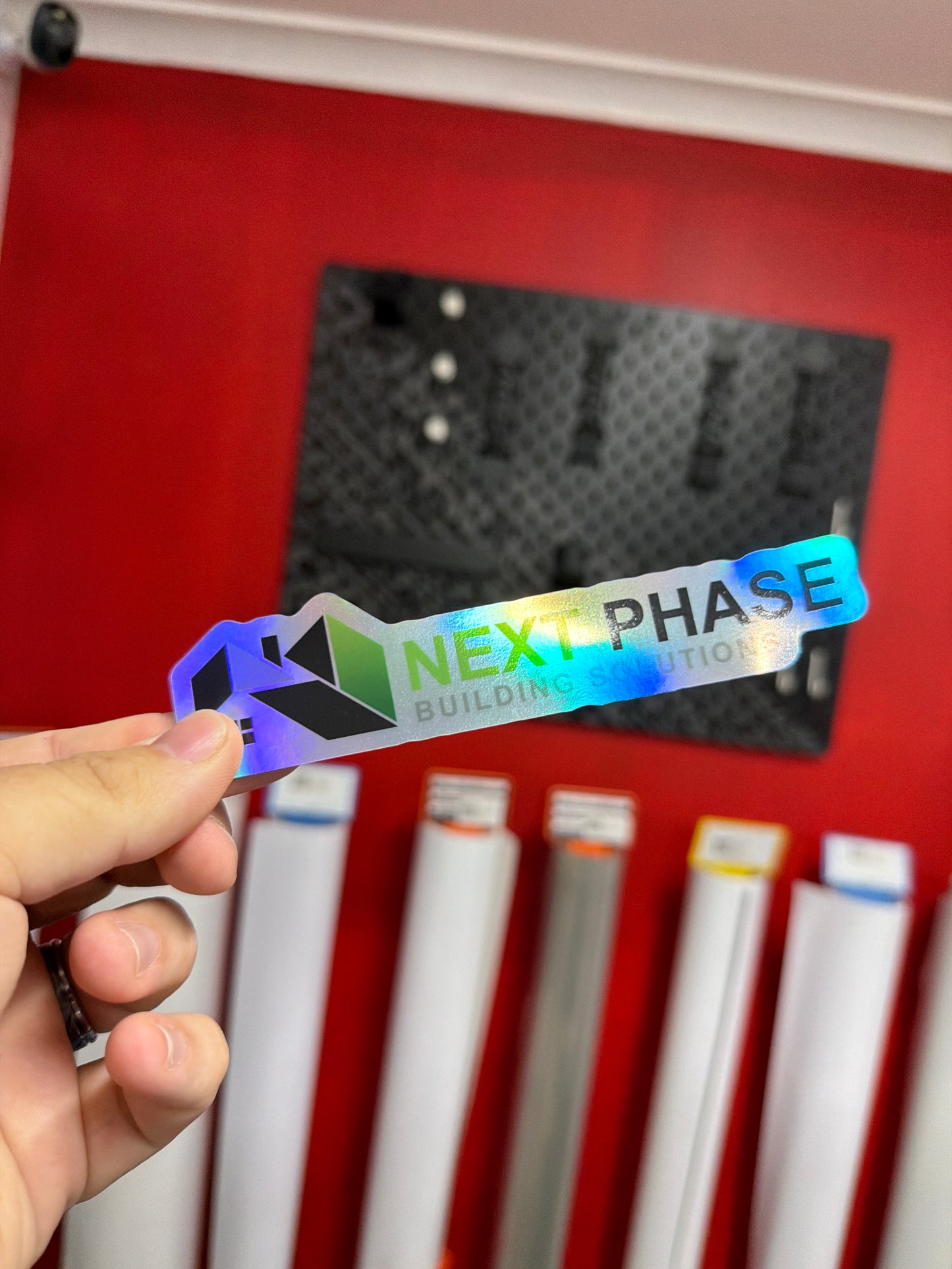 Custom holographic sticker with colour shifting vinyl effect printed by StickerCo Australia.