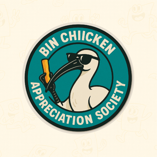 Bin Chicken Appreciation Society Sticker (10x10cm) – Funny Aussie Ibis Vinyl Decal