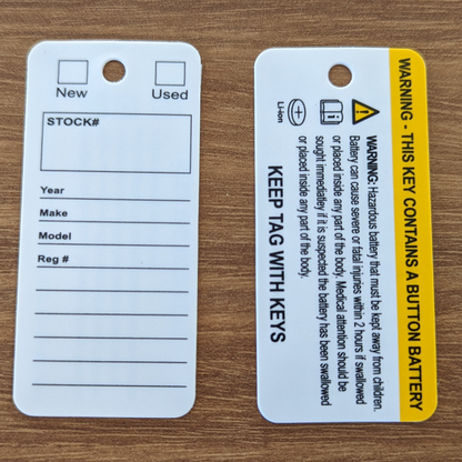 Button Battery Warning Tag for Keys & Stock Label with Key Ring
