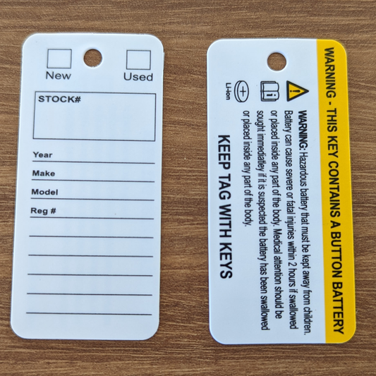 Button Battery Warning Tag for Keys & Stock Label with Key Ring